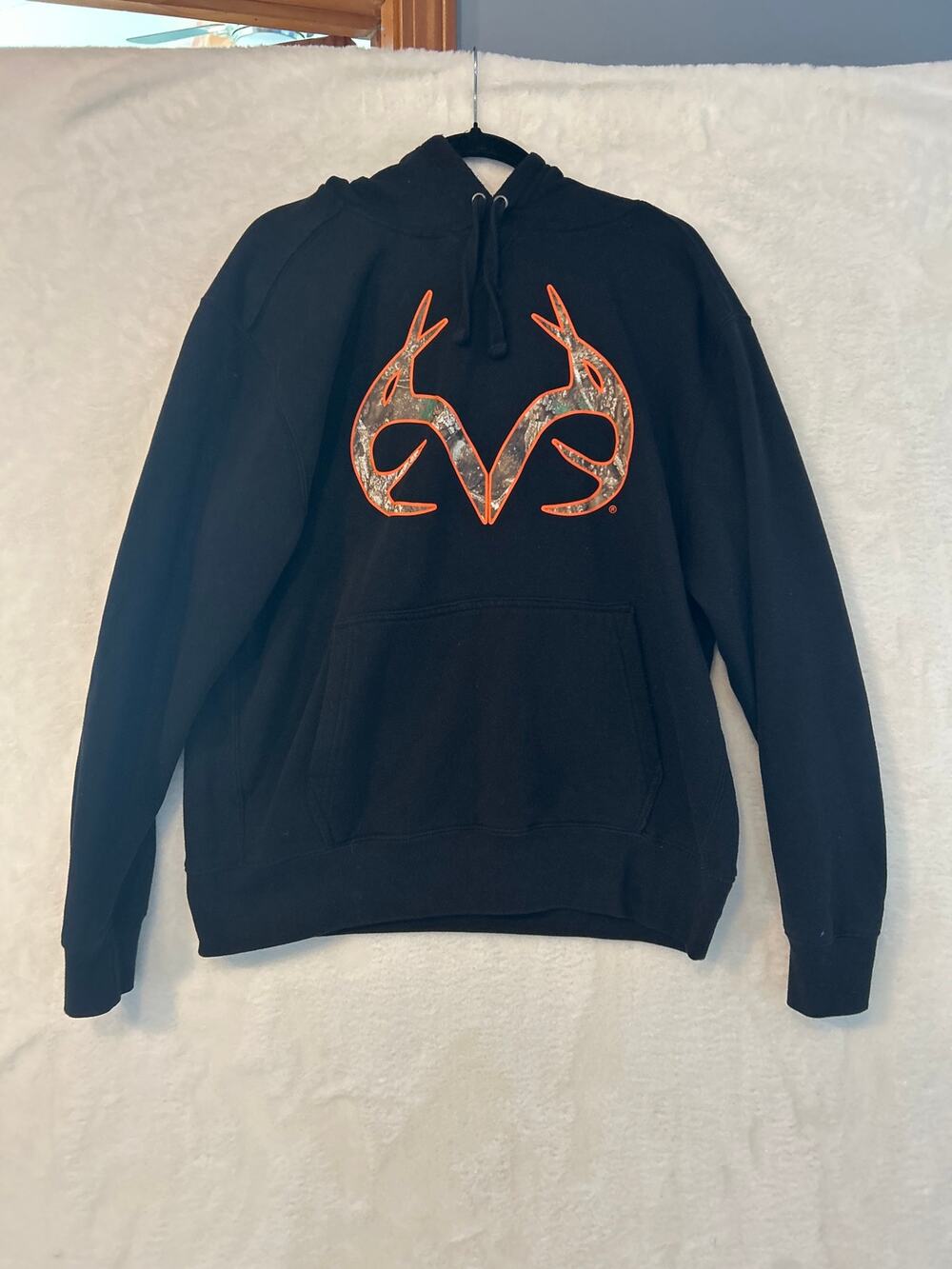 Realtree Large Pullover Hoodie Black Orange Antlers Size L